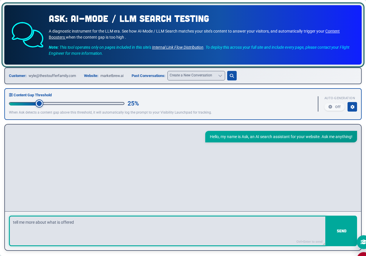 Ask explains citation selection with fit metrics and content gap signals.