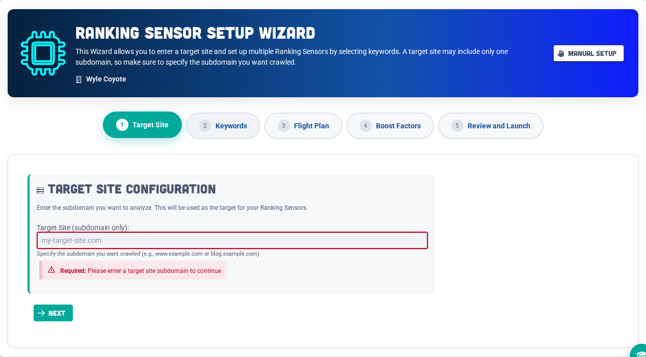 Auto setup helps select representative ranking environments from licensed-site data.